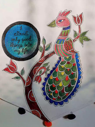 Madhubani Hand Painted Boho Decor Canvas Wall Hanging